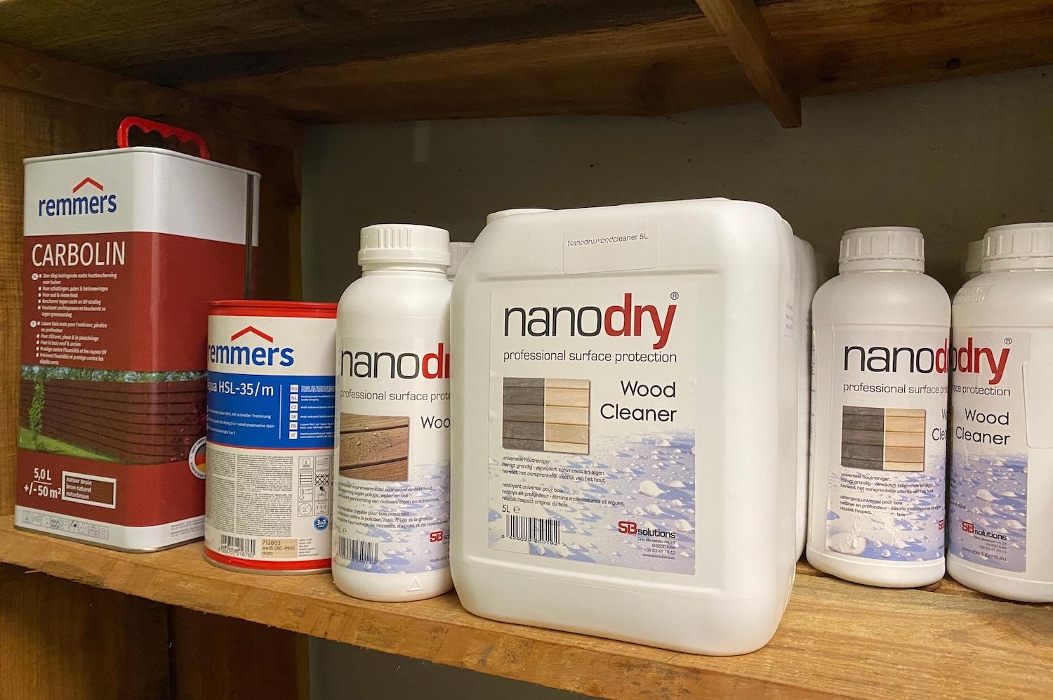 Onderhoud, onderhoudsproducten. Nanodry, remmers, nanotechniek. Houtreiniger.